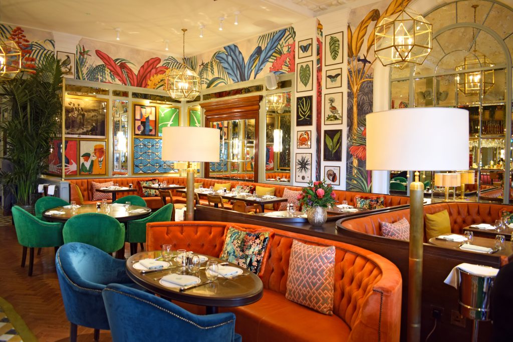 Dining booths to the right of the bar